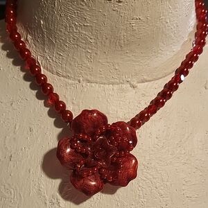 VINTAGE Sarah Coventryt Red Floral Necklace